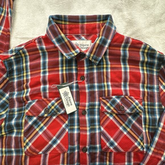 Alpine Design Heavyweight Flannel Shirt Men’s Size Large Red Blue Yellow Plaid - Picture 2 of 12
